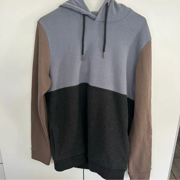 Warehouse One Men’s Colorblock  Hoodie - Grey, Blue and Brown, Size M - Picture 3 of 9